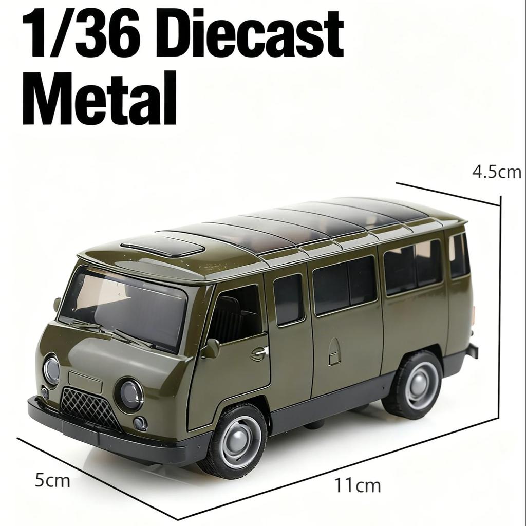 (Bagged) 1/36 scale replica UAZ-452 three-door vintage pullback van, die-cast metal, boy's toy, self-developed simulation.