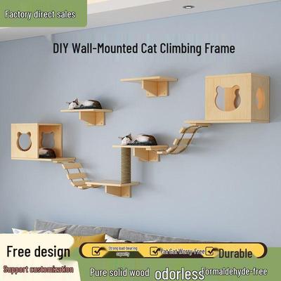 All Solid Wood Cat Climbing Frame: Wall-Mounted Platform, Space Capsule Bed, Shelf, Scratching Post, Stable Tree