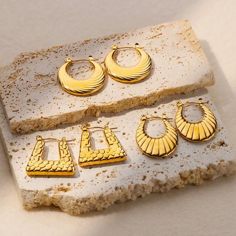 Trending Stainless Steel Chunky Round Earrings For Women 2024 New Gold Color Geometric Ear Hoops Fashion Earrings Jewelry Gift