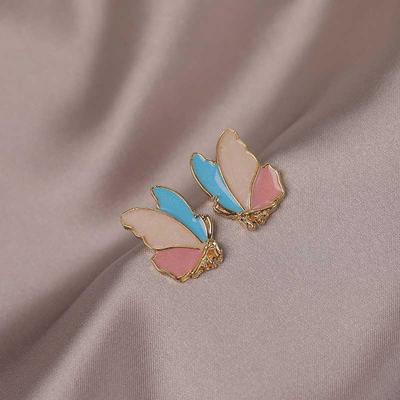 Color Butterfly Stud Earrings Women's Small and Simple Summer Versatile Cute Earrings Drop Glaze S925 Sterling Silver Needle Fresh Earrings