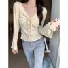 Women's Autumn Slimming V-Neck Tie-Up Flared Sleeve T-Shirt