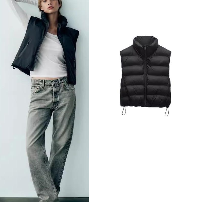 Fall and Winter New Arrival Women's Stand Collar Sleeveless Double-Sided Wear Short Cover-up Cotton-Padded Jacket Vest Vest 3427712