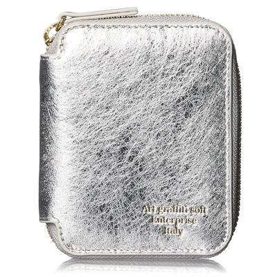 FRANCK ROSSINI Damen Zip-Around Bifold Geldbörse, Hergestellt in Italien von Enterprise Leather, Geschenkverpackt, Silber