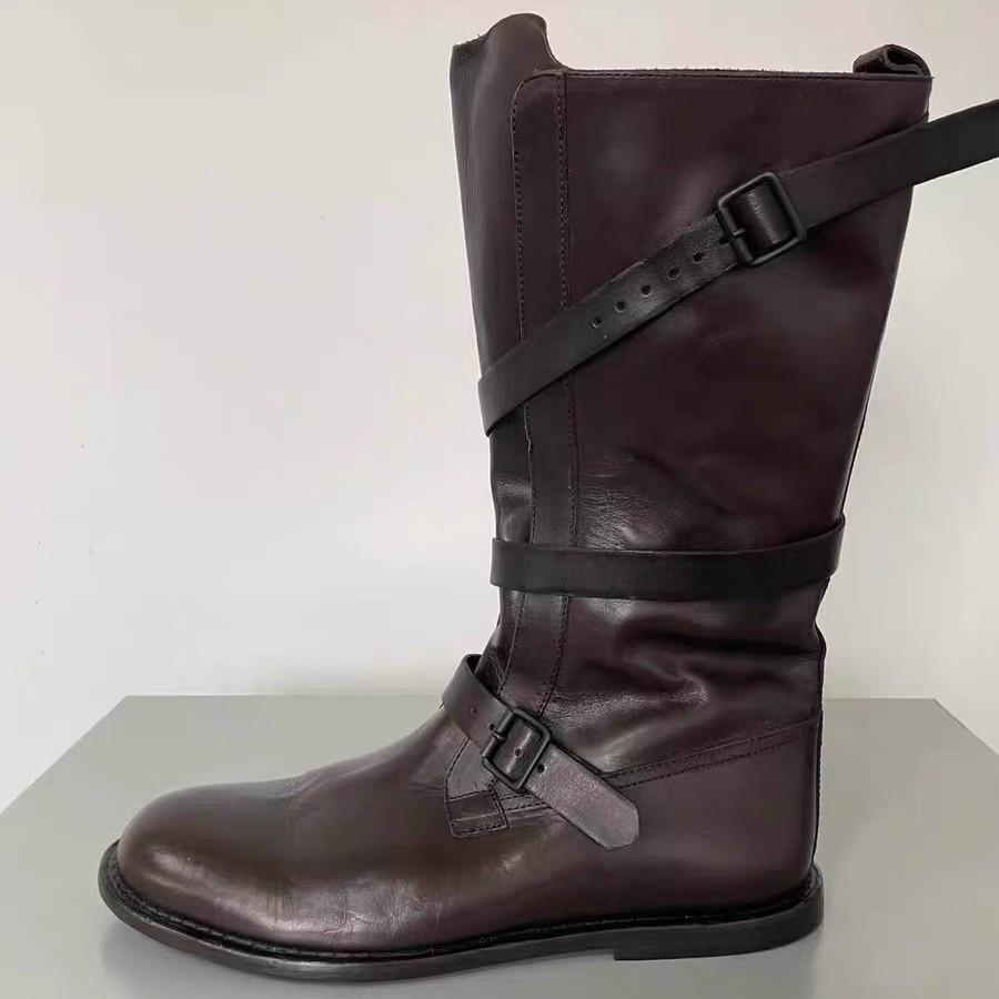 New Vintage Loose Knight Boots Versatile Belt Buckle Round Head Flat Bottom Boots Women's Casual Martin Boots