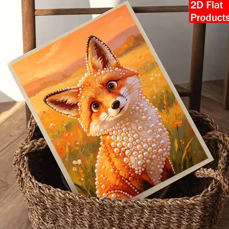 Pearl Painting Kit Cute Fox DIY Home Decoration Painting Wall Art Decor 3D Beaded Beadwork Mosaic Craft Kit for Room Living Room