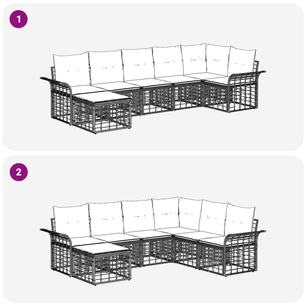Outdoor Sofa Set 7 Pcs Black and Dark Grey Polyester