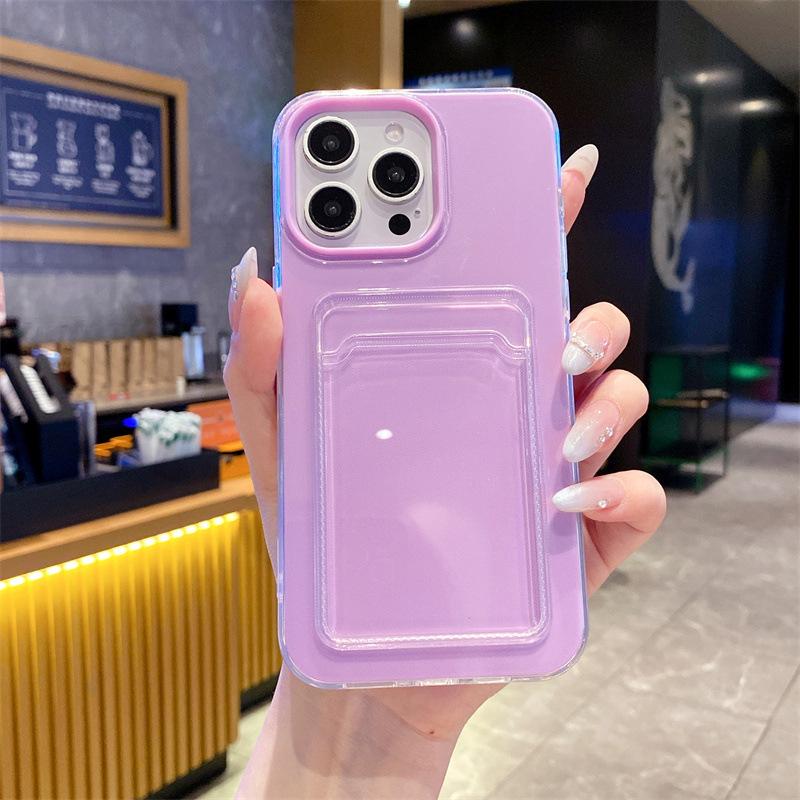 iPhone 17 Pro Jelly Silicone Card Holder Case, Solid Color, Anti-Fall Protection for iPhone 15P/14