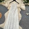Summer White Lace Halter-Neck Dress for Women Sexy Sleeveless Floral Embroidered A-Line Maxi Dress