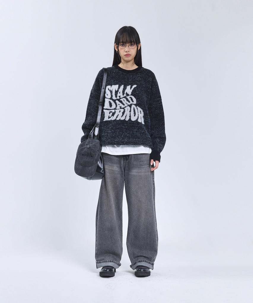 STANDARDERROR 87-Stan192 Pullover Brushed Lettering Jacquard Knit Black
