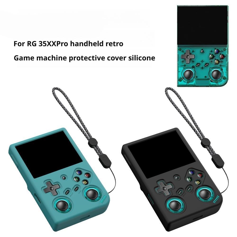 Silicone Protective Case for ANBERNIC RG 35XX Pro with Lanyard Tempered Glass Game Console Shockproof Cover HD Screen Protector