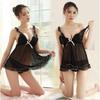 Babydoll Sexy Lingerie Slip Sexy Shorts Set Back Showing Ruffle Hem Transparent Competition Underwear Camisole Nightgown 2087 black L [SARADEMUNT]