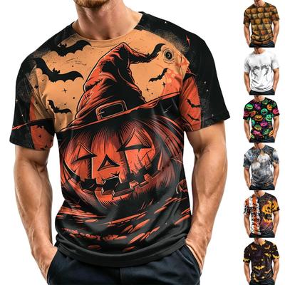 Men's Casual Halloween Print Short Sleeve T-Shirt Lightweight Breathable Round Neck Top for Everyday Wear and Seasonal Events