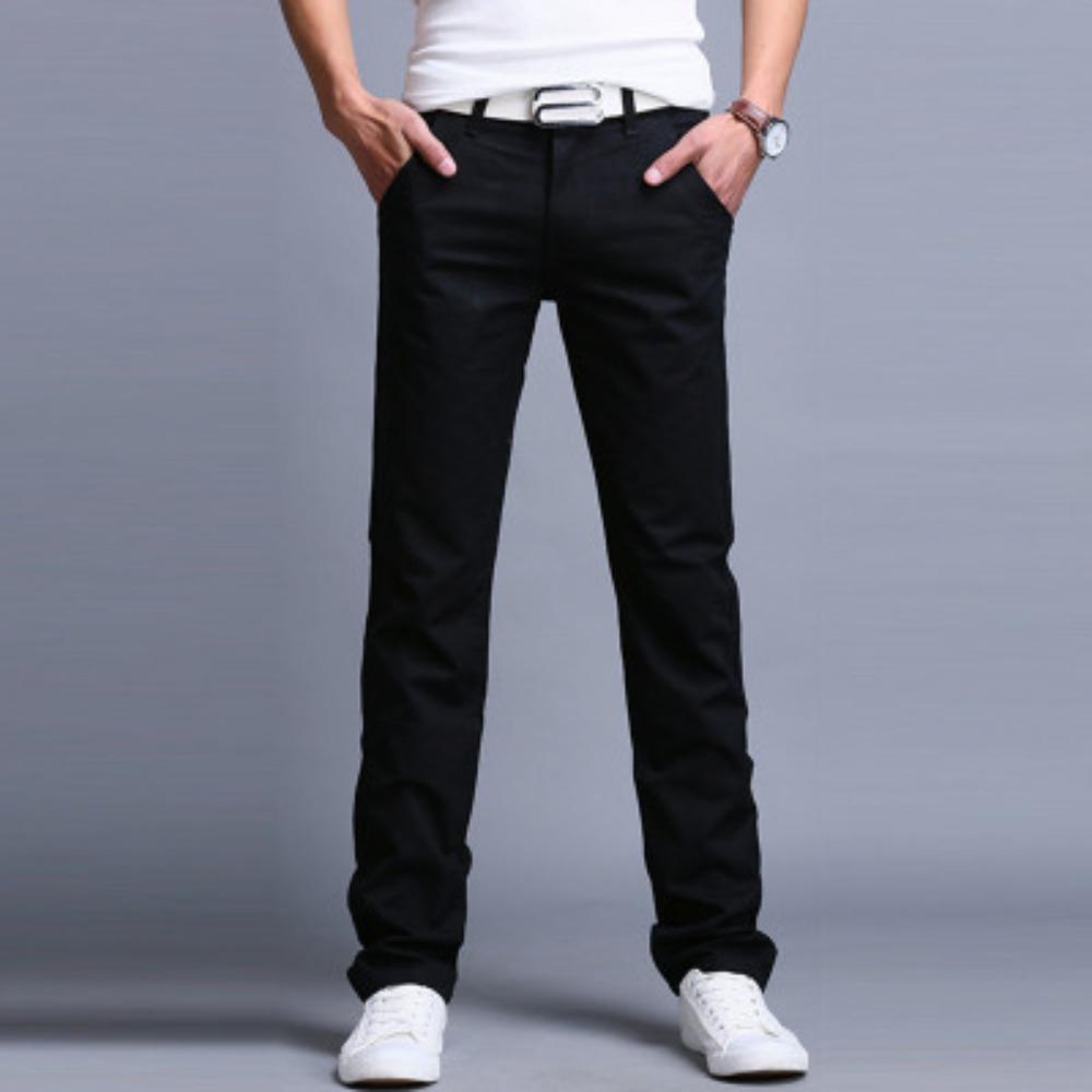 Men s Solid-Colour Casual Trousers Stylish Slim-Fit Straight-Leg Mid-Rise Long Trousers 28