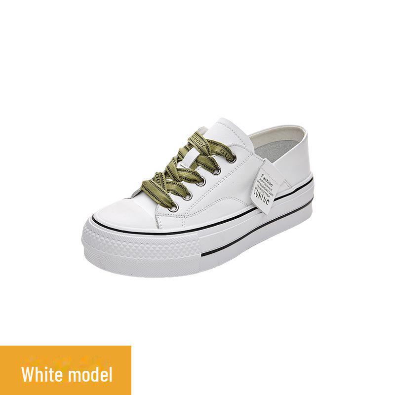 

Женские белые кожаные кеды на толстой подошве, модные и удобные для весны 2025 года 35 белый