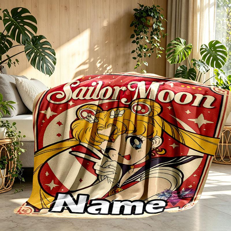 Custom Name Personalized Sailor Moon Print Blanket, Home Decor, Bedroom, Sofa, Camping, Couch, Gifts for Birthday Christmas