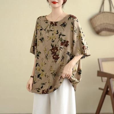 Modisches Neues Rundhalsbedrucktes Retro-Kurzarm-T-Shirt Damen Lässiges Lockeres Vielseitiges und Bequemes Oberteil