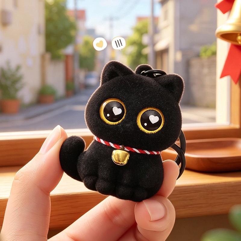 New Cute Cat Keychains Black Cats Keychains For Bag Halloween Party Favors Gifts Kawaii Keyrings Bag Charm Halloween Decor