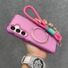 Matte Ring Magnetic Stand Holder Case For Samsung Galaxy S25 Ultra S24 Plus Translucent Wrist Strap Lanyard Shockproof Cover