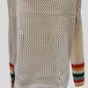 Ethnic Retro Crochet Rainbow Cardigan: Handmade Color Block Long Sleeve Knit Top