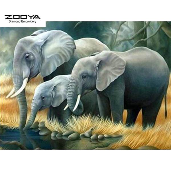 

ZOOYA 3D Алмазная вышивка Картина Вышивка крестиком Круглый горный хрусталь Картина Животное Слон