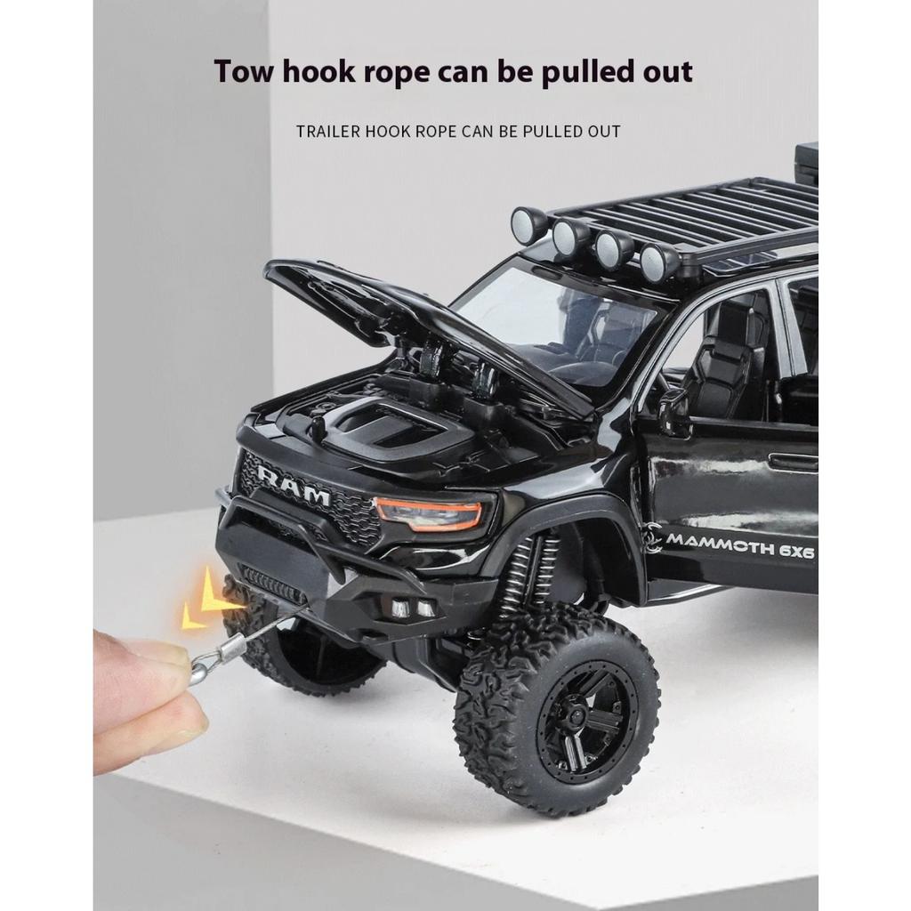 1/32 Scale Dodge Tyrannosaurus RAM 1500 TRX 6X6 Pickup Truck Alloy Car Model Diecast Collection Hobbies Simulation Birthday Gifts Boy