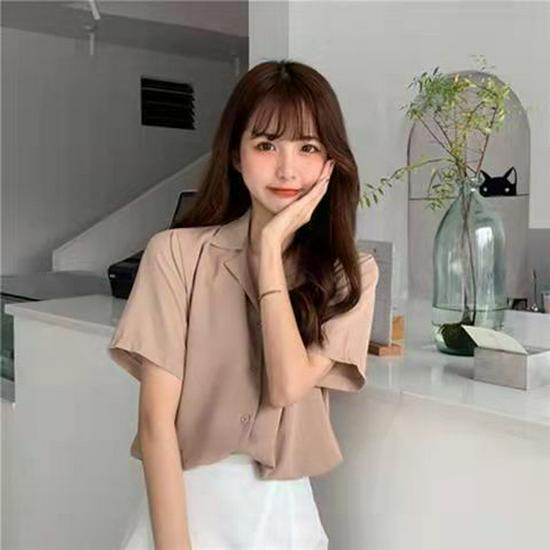 Spring 2026 Korean Retro Style Women's Professional Lapel Short Sleeve Shirt