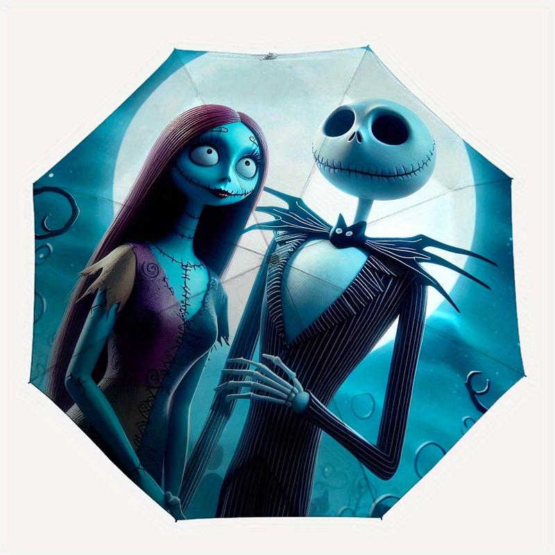 Nightmare Before Christmas Sally and Jack Skellington Themed Automatic Opening and Closing Folding Umbrella, Reinforced 8 Ribs, Compact Trav