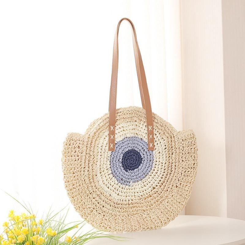 Single Shoulder Round Straw Bag Straw Bag New Hand-woven Bag Women's Large-capacity Casual Women's Bag Vacation Beach Bag
