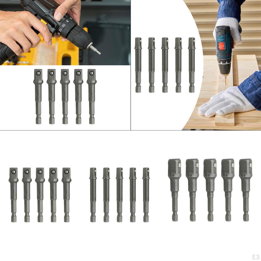 5 Socket Adapter Set, Drill Adapters, 1/4&quot; Hex Shank for Power Tools