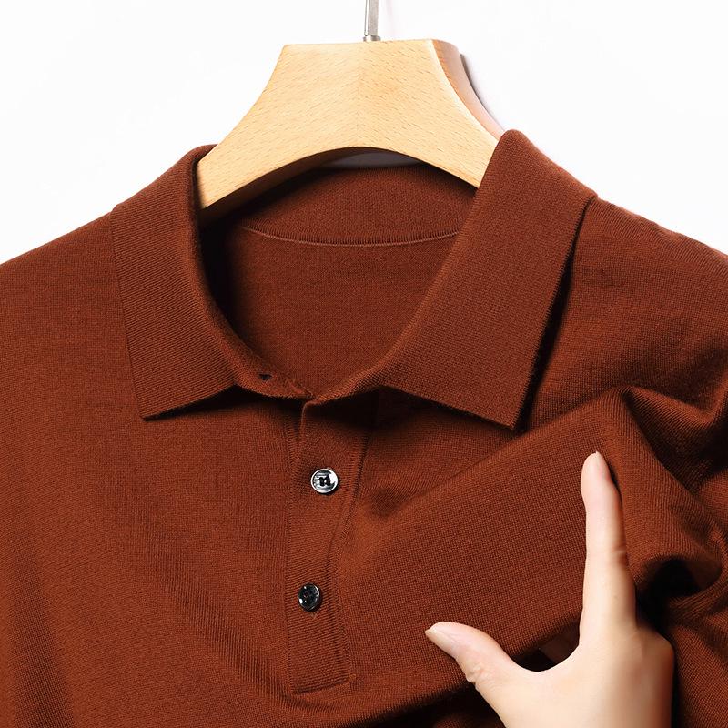 2025 Winter Machine Washable 100% Wool Men's Lapel Sweater - Warm, Solid Color, Versatile Casual Wear for Middle-Aged Dads