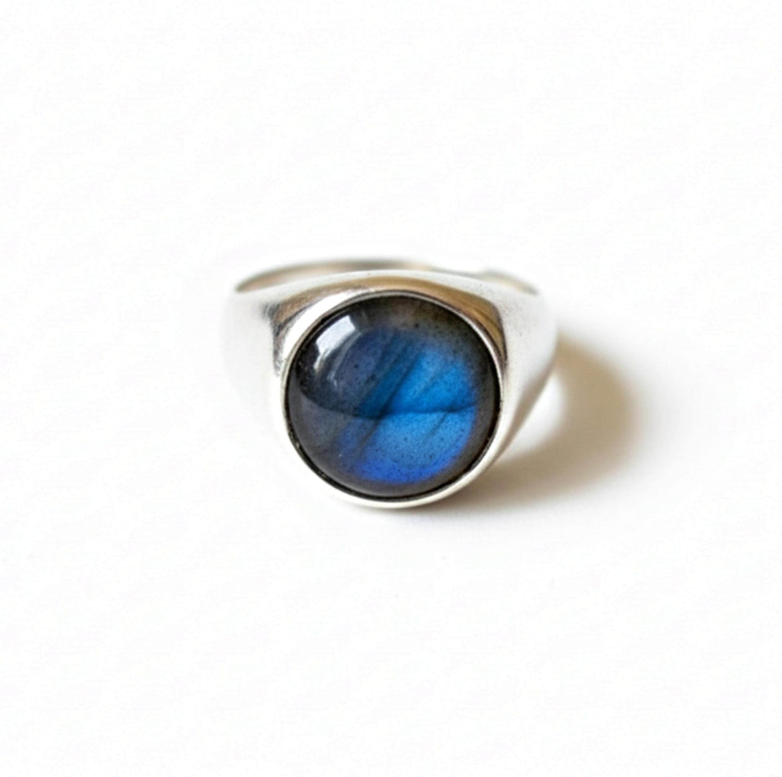 

Blue Labradorite Signet Ring, 925 Sterling Silver Ring, Round Shape Gemstone Ring, Promise Ring, Handmade Jewelry 12