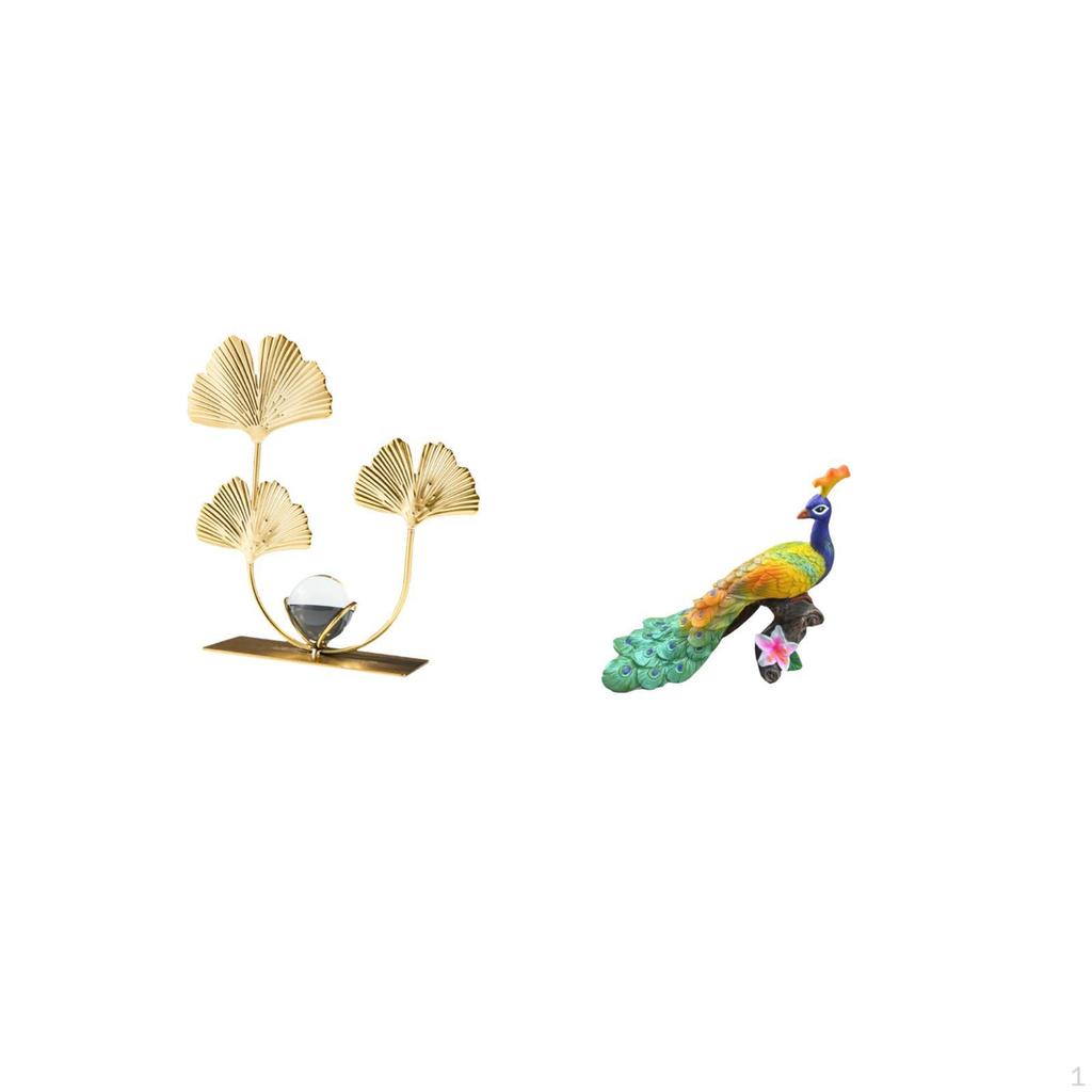 Peacock Leaves Sculpture Bookshelf Figurine Decorative Ornament Collectibles Modern Home Decor