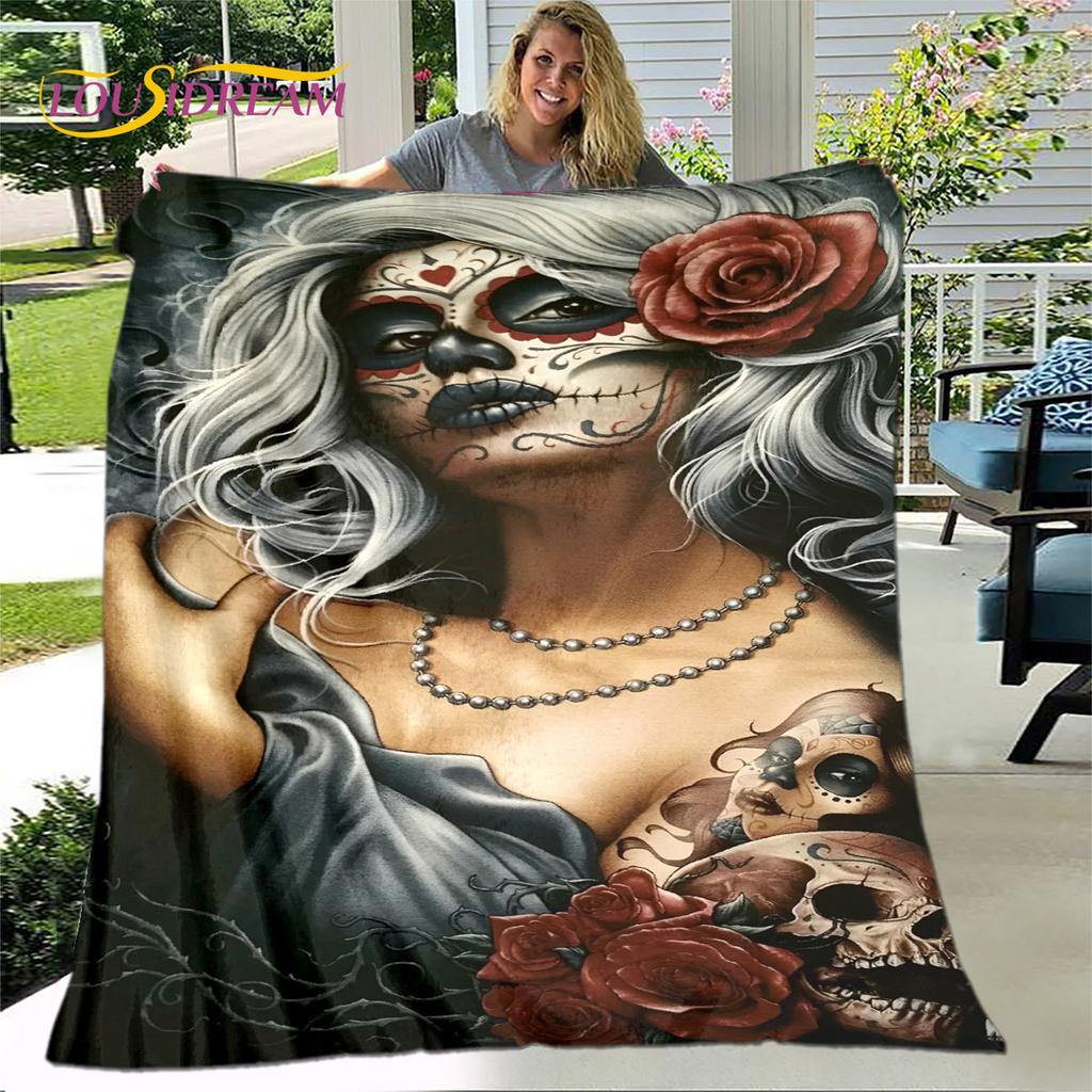 Gothic Horror Female Skull Dead Girl 3D Soft Plush Blanket,Flannel Blanket Throw Blanket for Living Room Bedroom Bed Sofa Picnic