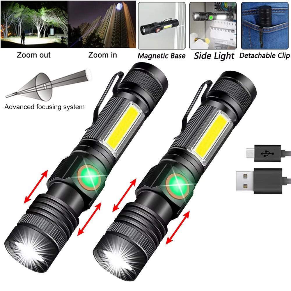 2000LM Ultra Bright Flashlight USB Rechargeable LED Lightfor Outdoor Camping Working Emergency Lighting Tactical Flashlight