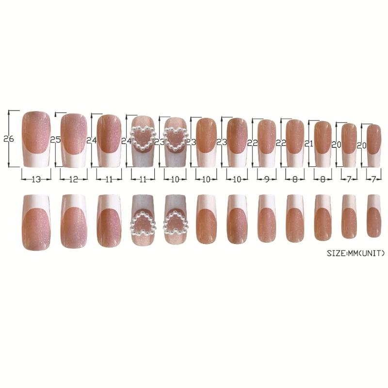 Square Press On Nail Fake Nail Heart Pearls Glues On Nail Auroras Acrylic Nail 24pcs Stick On Nail for Women and Girls