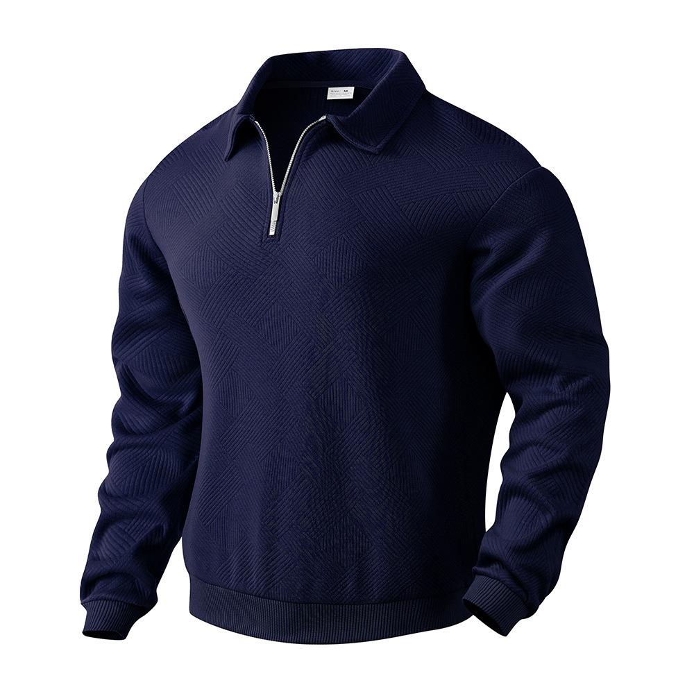 Vintage Heavyweight Fall Sweatshirt Jacquard Long Sleeve Turn-down Collar Half-zip Men's Top