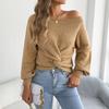 Women's Casual Color Off-Shoulder Knot Long Sleeve Sweater for Everyday Wear