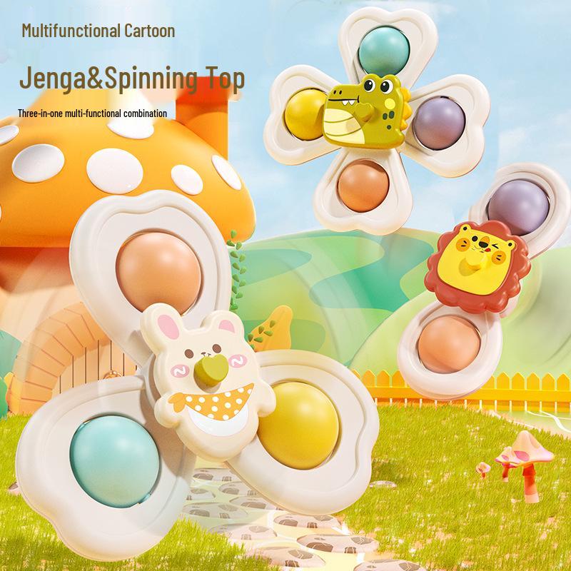 Best-Selling Cartoon Car Suction Cup Toy: 3-in-1 Toddler Dining Table Spinner & Rattle