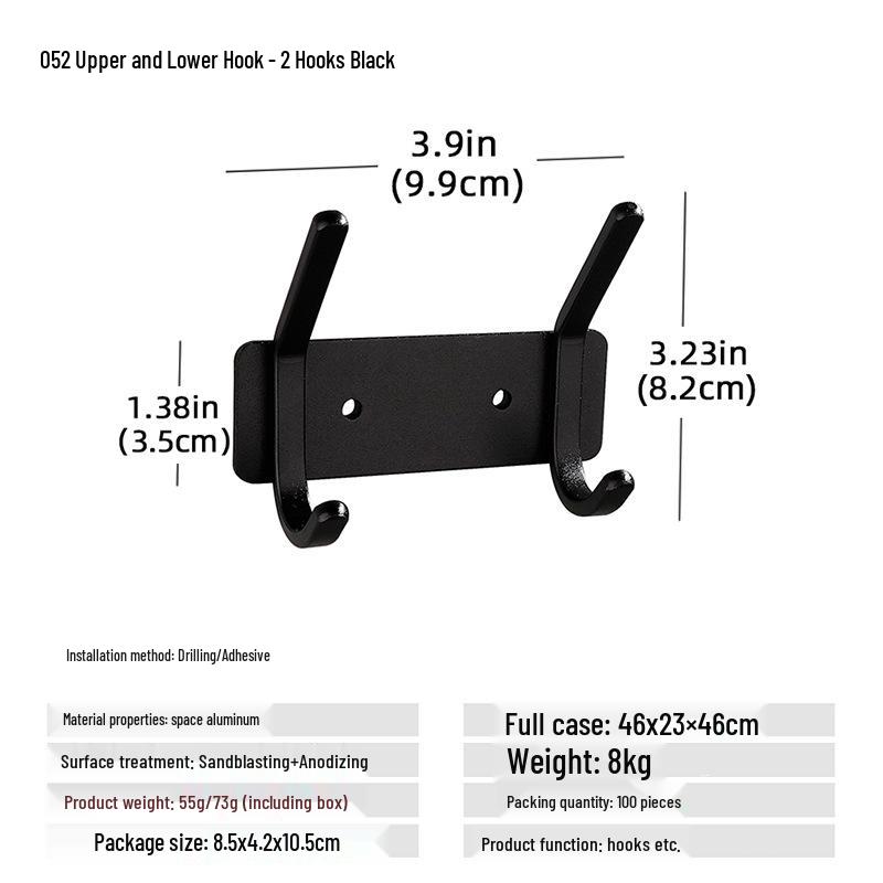 Wall-Mounted Black Aluminum Clothes Hook Rack