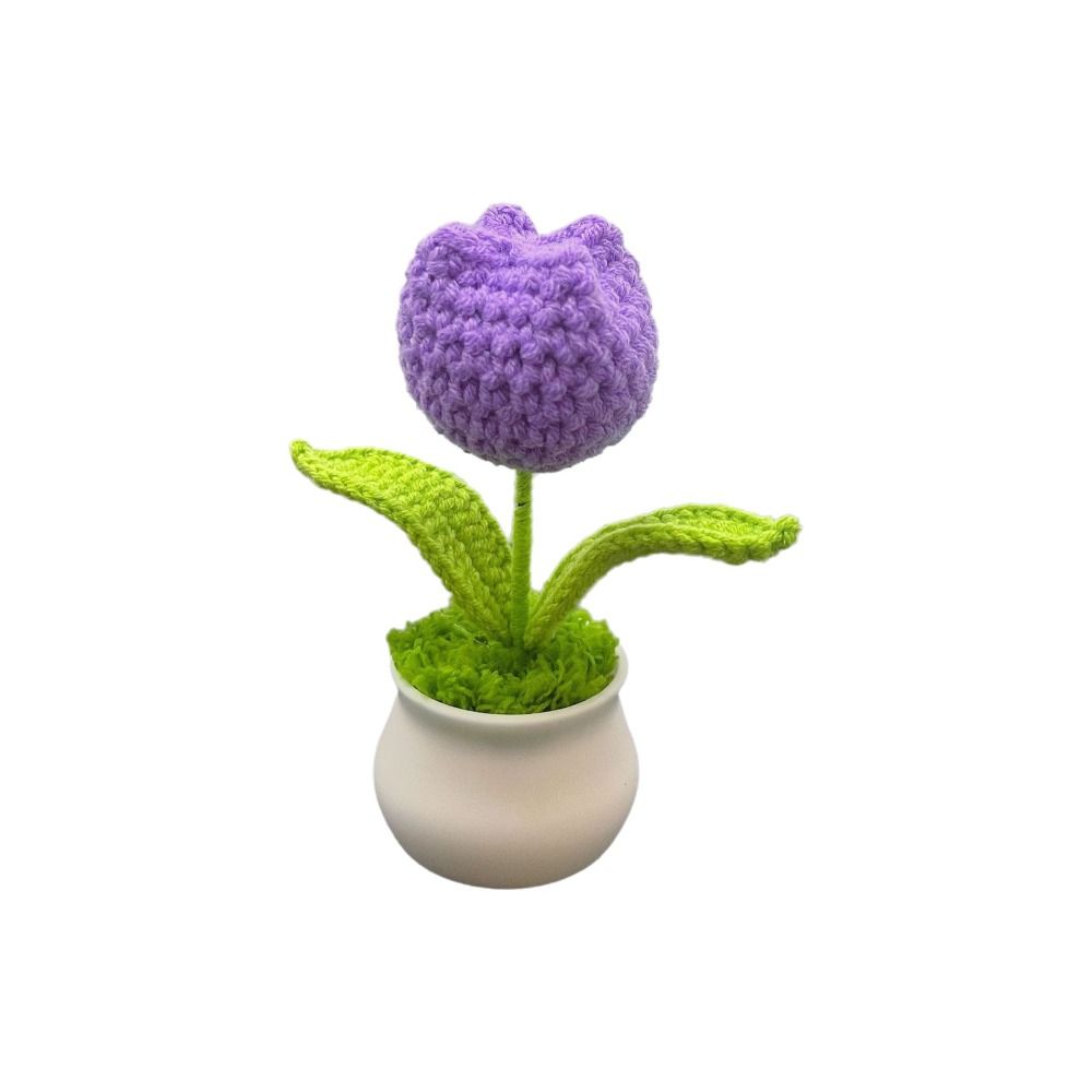 Woolen Tulips Crochet Flower Potted DIY Handcrafted Bonsai Handmade Knitted Flowers  Home Decor