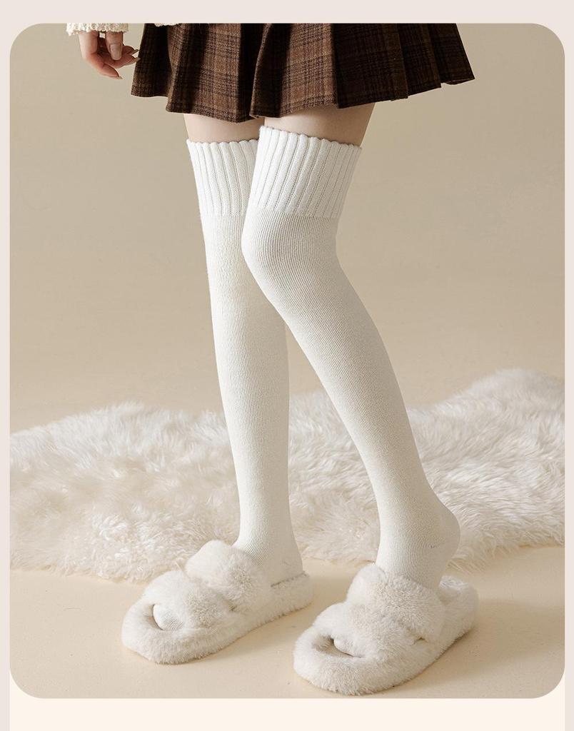 Women's Wool Over-the-Knee Fleece-Lined White Socks - Imitation Cashmere Long, Maternity Plus Size, Thick, Warm, Autumn & Winter Style