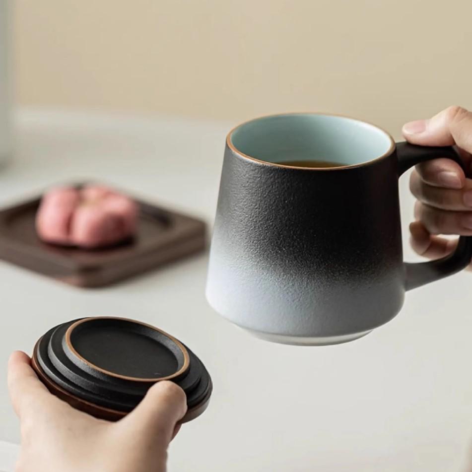 Ceramic Water Cup Teacup Office Cup with Lid Coarse Pottery Mug High-end Teacup Tea Water Filter Cup
