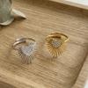 5A Zircon Heart-shaped Winged Open Fine Band Tail Ring, 18k Gold Plated, European and American Fashion, Best-selling Stainless Steel Ring