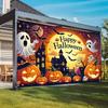 2D Spooky Halloween Backdrop with Full Moon, Ghosts and Pumpkins Party Decoration Background