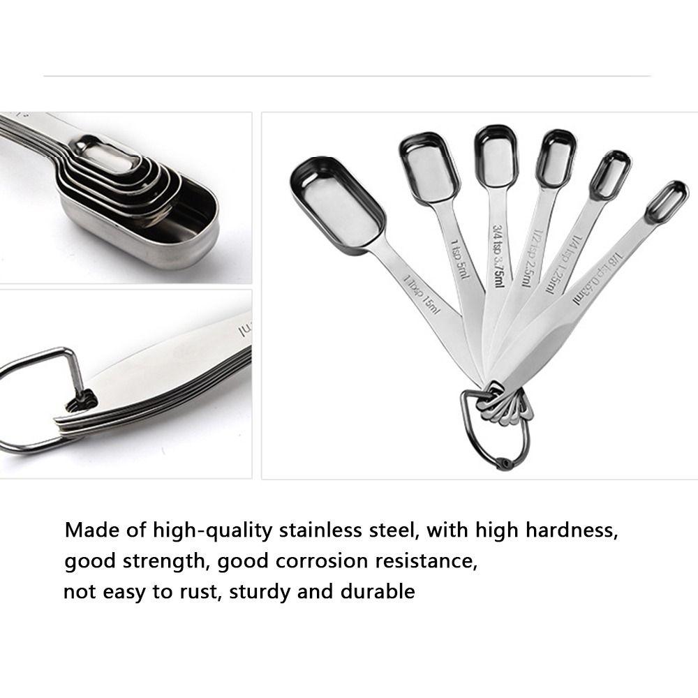 6Pcs Square Shaped Measuring Spoons Set Metal Teaspoon Kitchen Measuring Tool  for Dry or Liquid