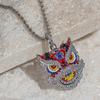 Guochao Retro Creative Lion Dance Pendant Hip-Hop Alloy Colored Lion Head Necklace Trendy Accessories