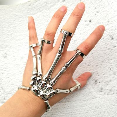Adjustable Women Gothic Punk Skull Ghost Skeleton Finger Bracelet Hand Chain for Halloween Femme Party Accessories