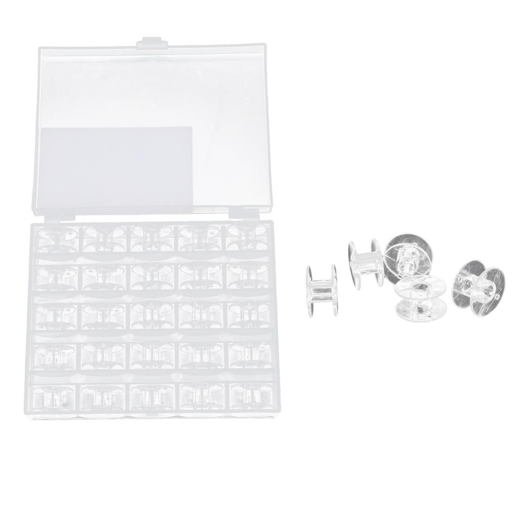 25pcs Sewing Machine Bobbins Plastic Transparent Simple Embroidery Bobbins with Storage Box for Home