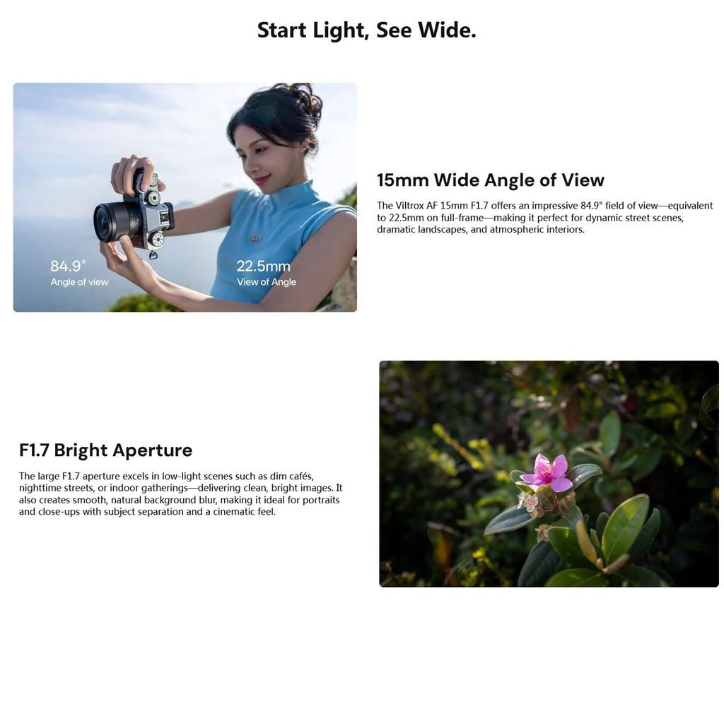 Viltrox 15mm Ultra Autofocus XF Lens for Fujifilm and F1.7 APS-C Wide-Angle X-Mount Cameras X-A7, X-E4, X-H1, X-Pro3, X-S10, X-T2, X-T3, X-T4, X-T30,