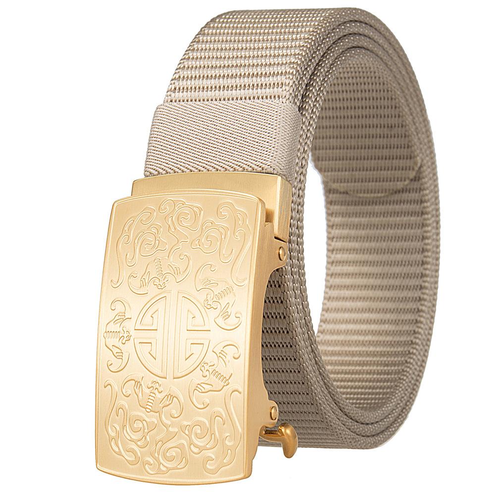 3.5Cm Nylon Braided Belt For Men, Button Head Closure Toothless Stainless Steel Buckle Ly36-61927-3